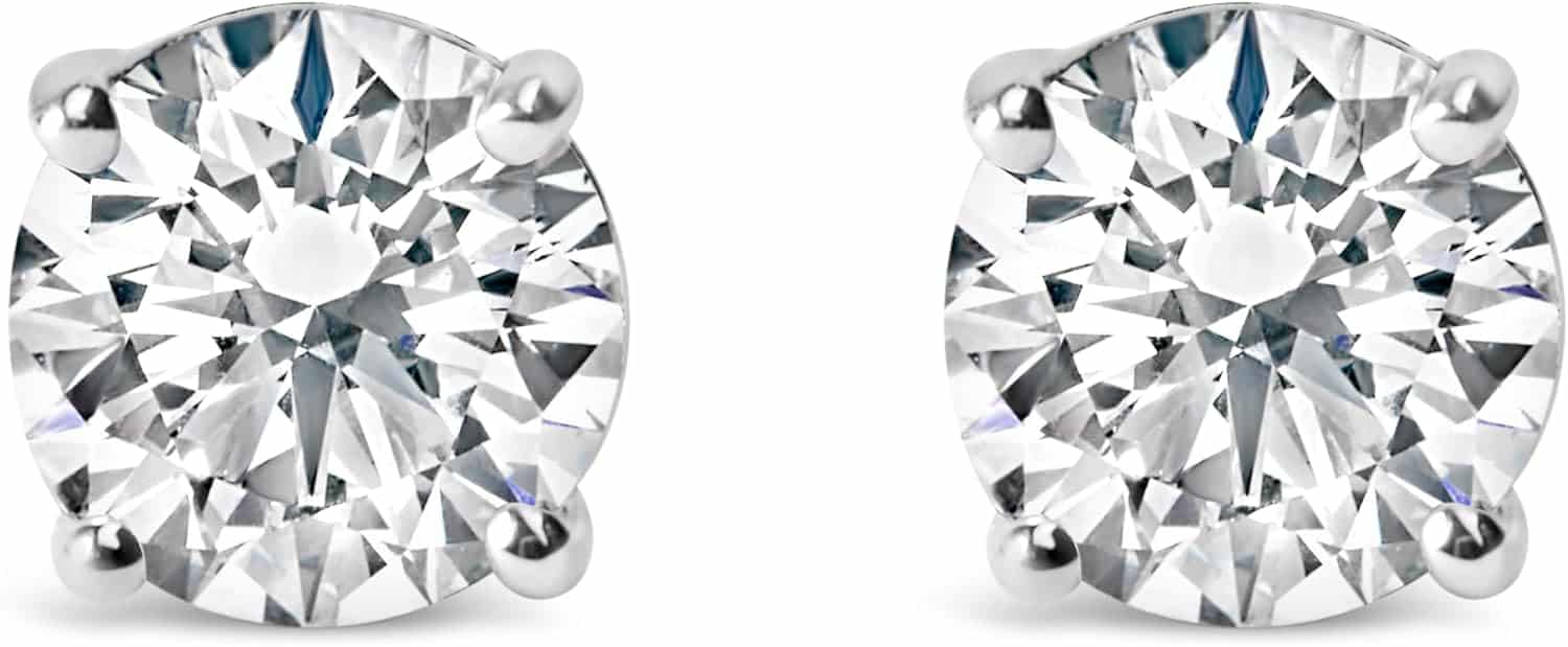 IGI Certified 14K White Gold 1.0 Cttw 4-Prong Set Brilliant Round-Cut Solitaire Diamond Push Back Stud Earrings (E-F Color, I1-I2 Clarity)