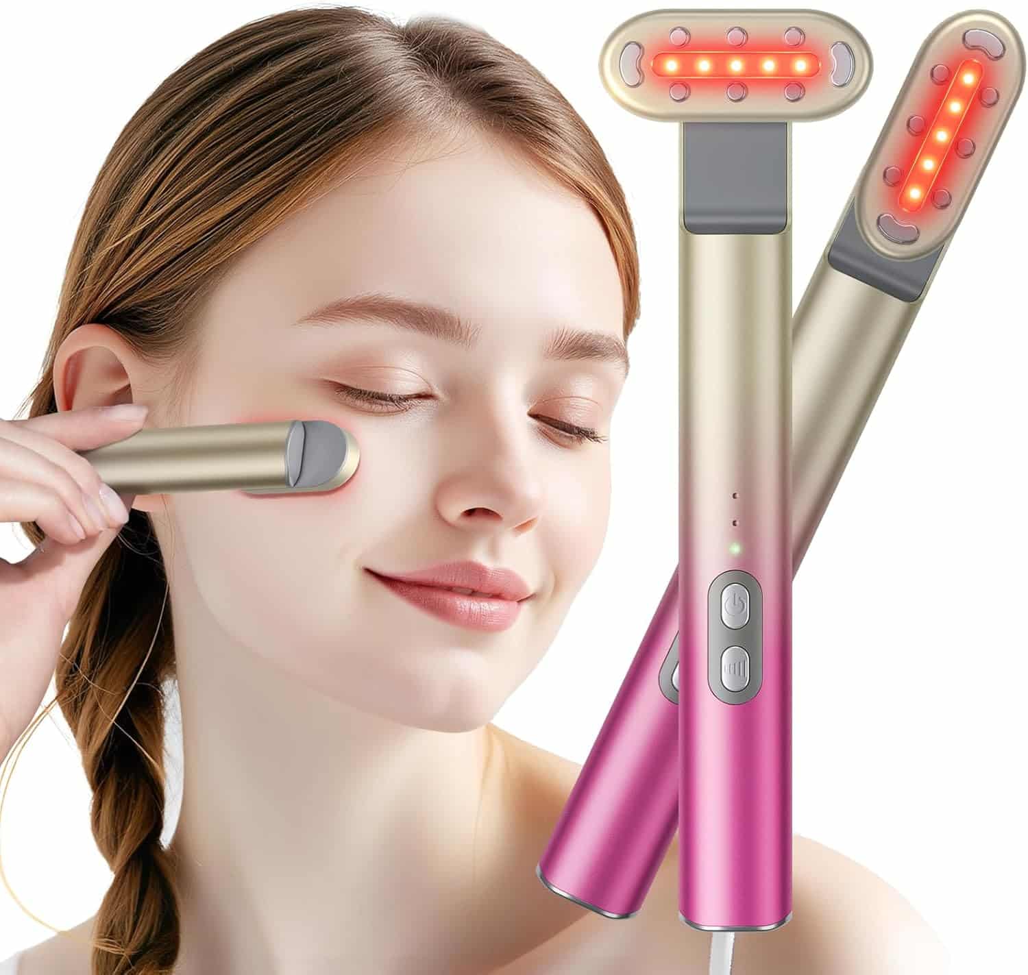 7 in 1 Red-Light-TherapyRed Light Therapy for Face Eye Skincare Equipment at HomeRed for Skincare & Blue Rejuvenation Tool (Gradient Purple Pink)