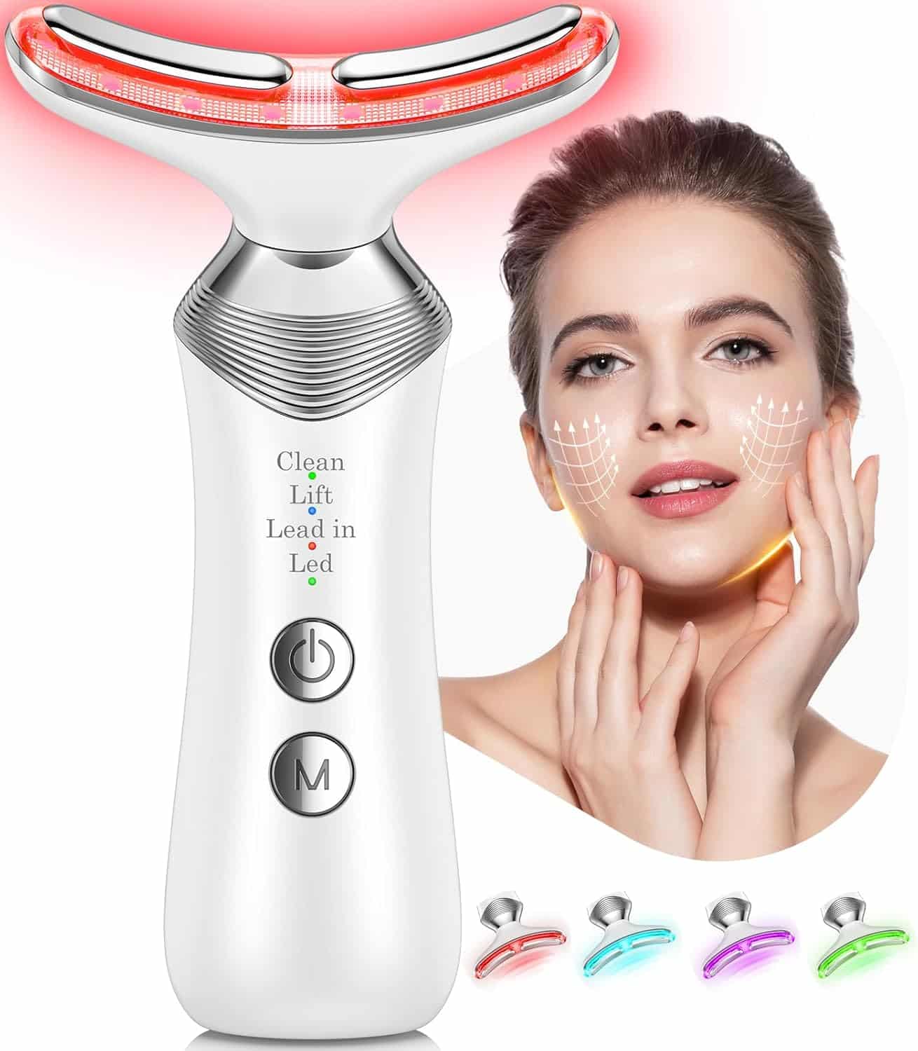 Face and Neck Massager, 7-in-1 Multifunctional Facial Massager Tool with 4 Modes, Portable Facial Skin Care Tools, Beauty Device for Home Travel