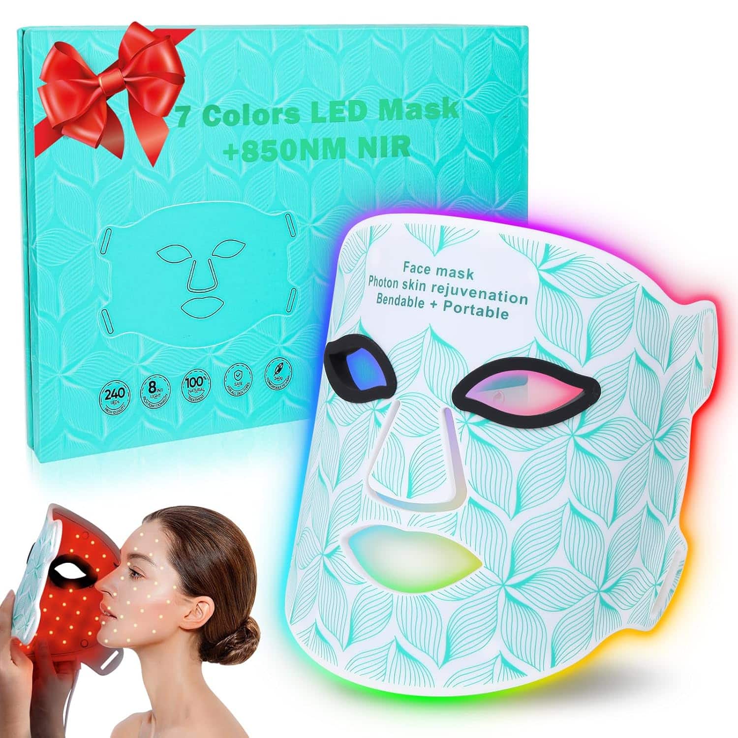 Red Light Therapy for Face, 71 Colors LED Face Mask Light Therapy with 850NM Near-infrared, Portable Rechargeable Red Light Therapy Mask Skin Care Device at Home and Travel for Anti-Aging