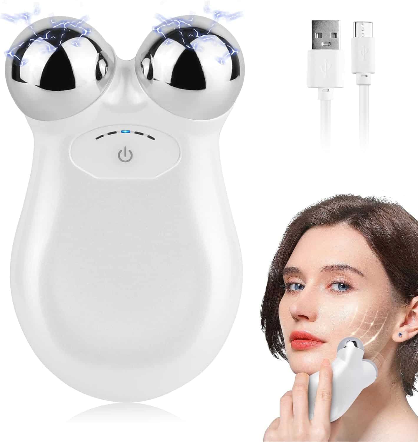 Microcurrent Face Device, USB Microcurrent Facial Shaping Tool for Facial Wrinkle Removal and Anti-AgingMini Microcurrent Face Lift Device for Face Lifting and Facial Sculpting (White)